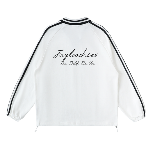 Contrast Striped Lapel Collar Sweatshirt - White