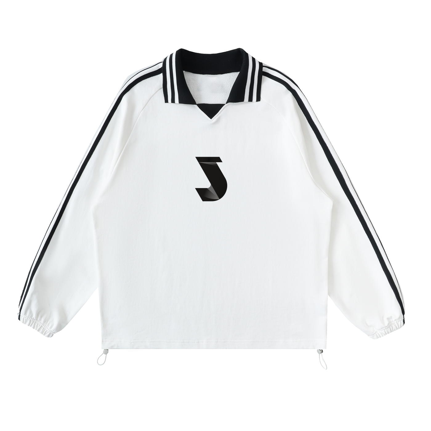 Contrast Striped Lapel Collar Sweatshirt - White