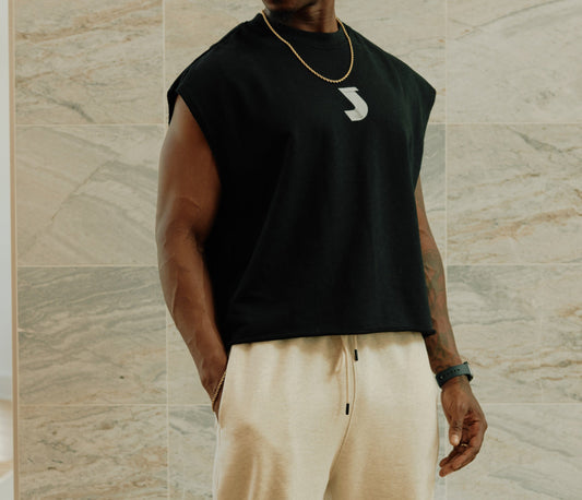 Black French Terry Boxy Cropped Tank