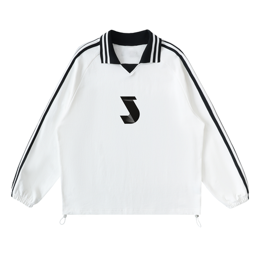 Contrast Striped Lapel Collar Sweatshirt - White