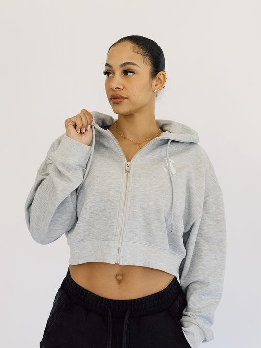 Essential Cropped Zip-Up Hoodie