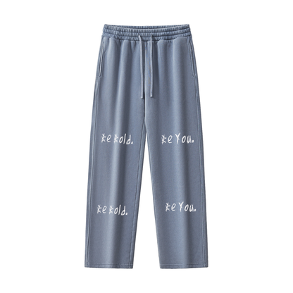 BBBY Blue Frayed Enzyme Washed Fleece Sweatpants