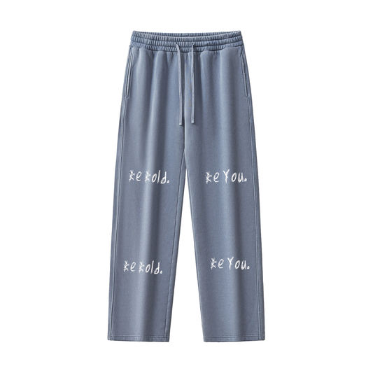 BBBY Blue Frayed Enzyme Washed Fleece Sweatpants